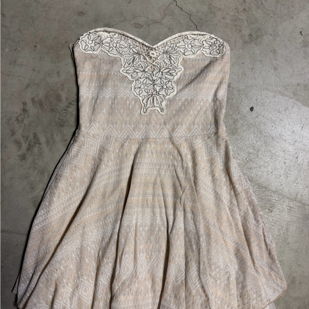 Free people Strapless Cream Lace Appliqué Fit & Flare Dress